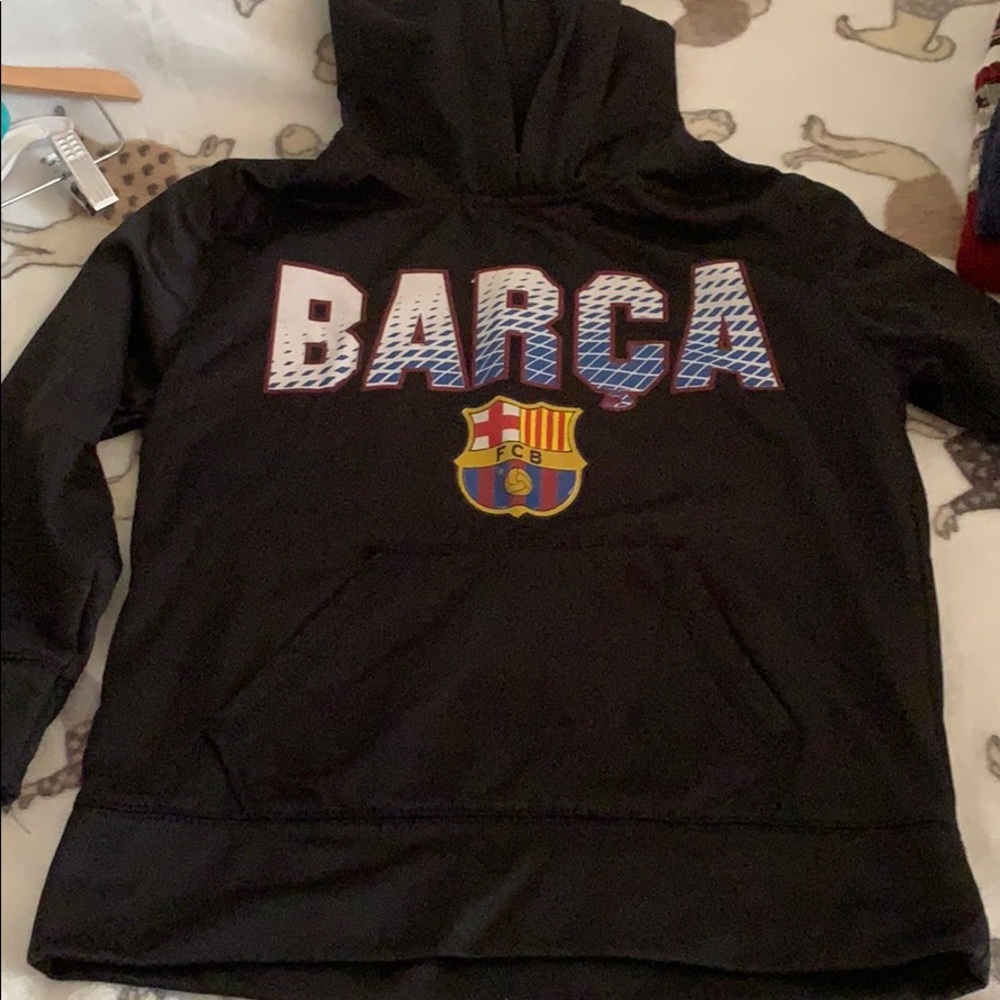Boys Barcelona soccer team hoodie.